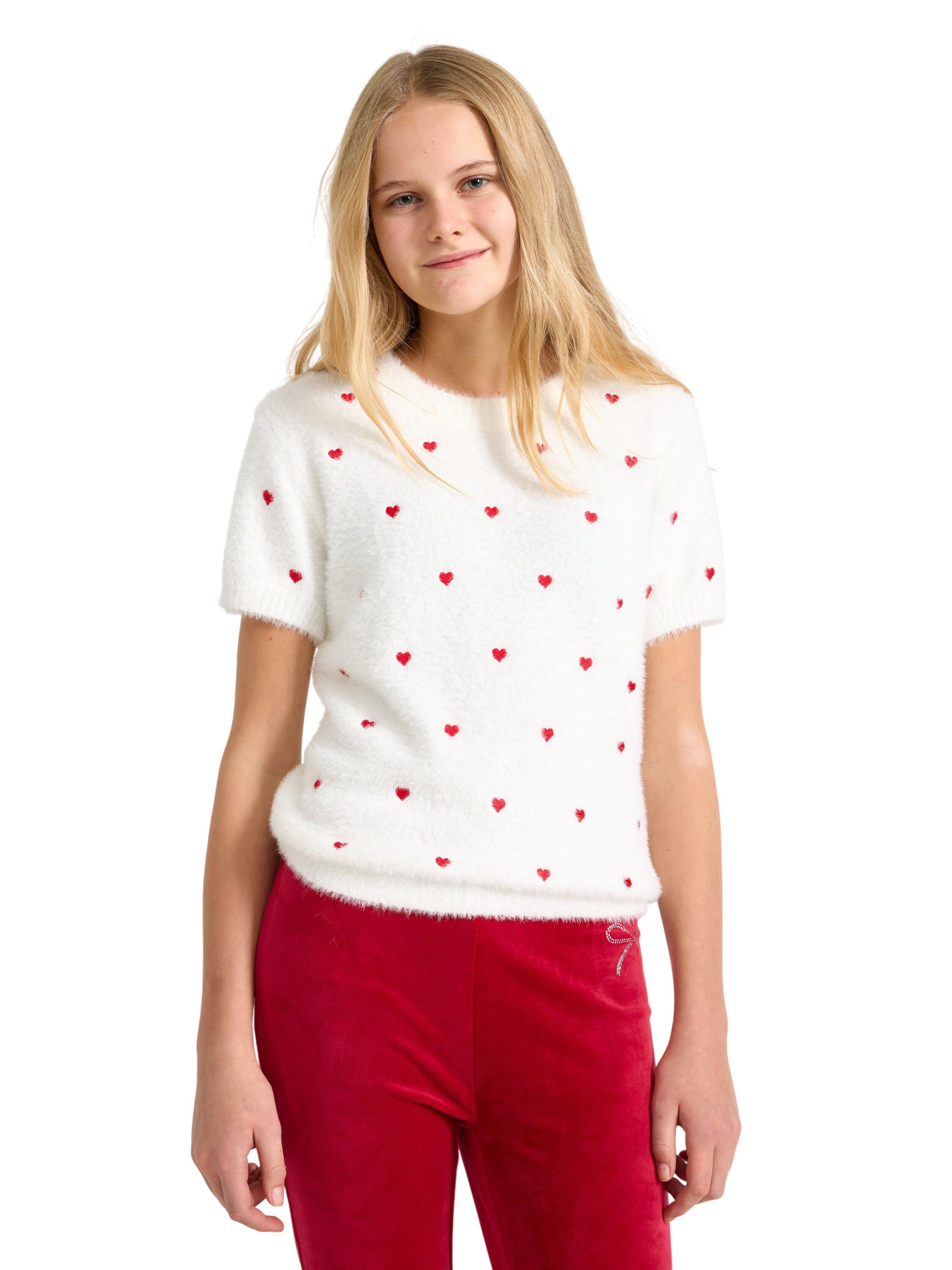 Kort&aelig;rmet strikket top i bl&oslash;dt fjer