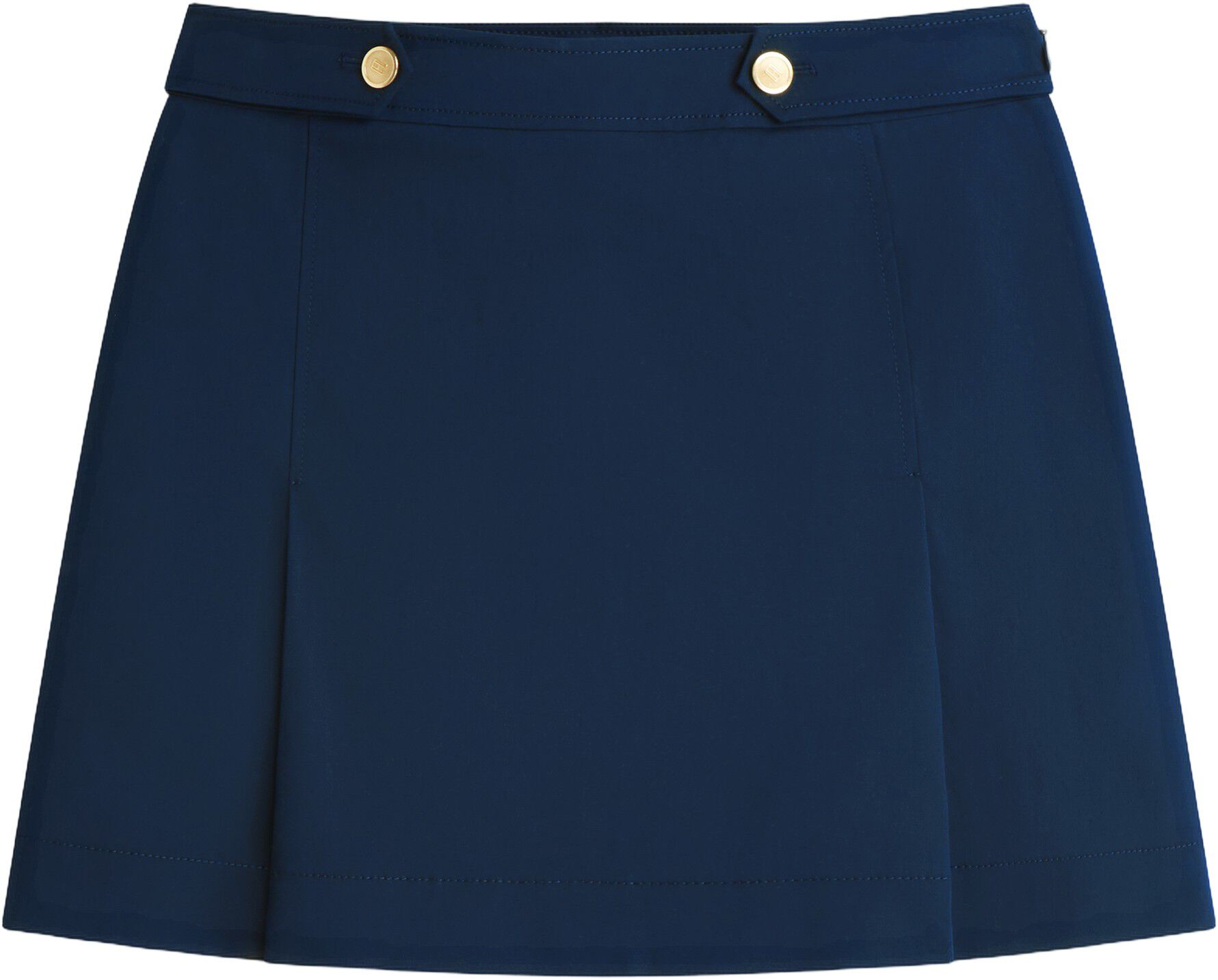 Gold-Tone Button Crest Pleated Mini Skirt
