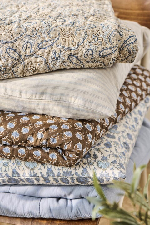 Pude natur m/lyseblå striber