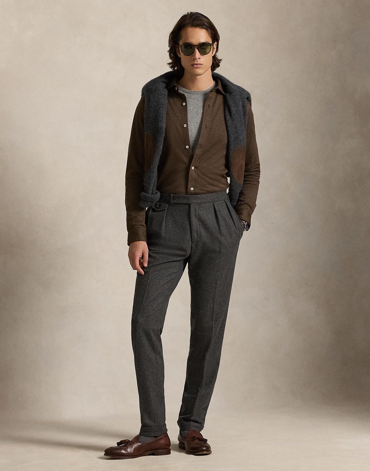 Houndstooth Jersey Spread-Collar Shirt