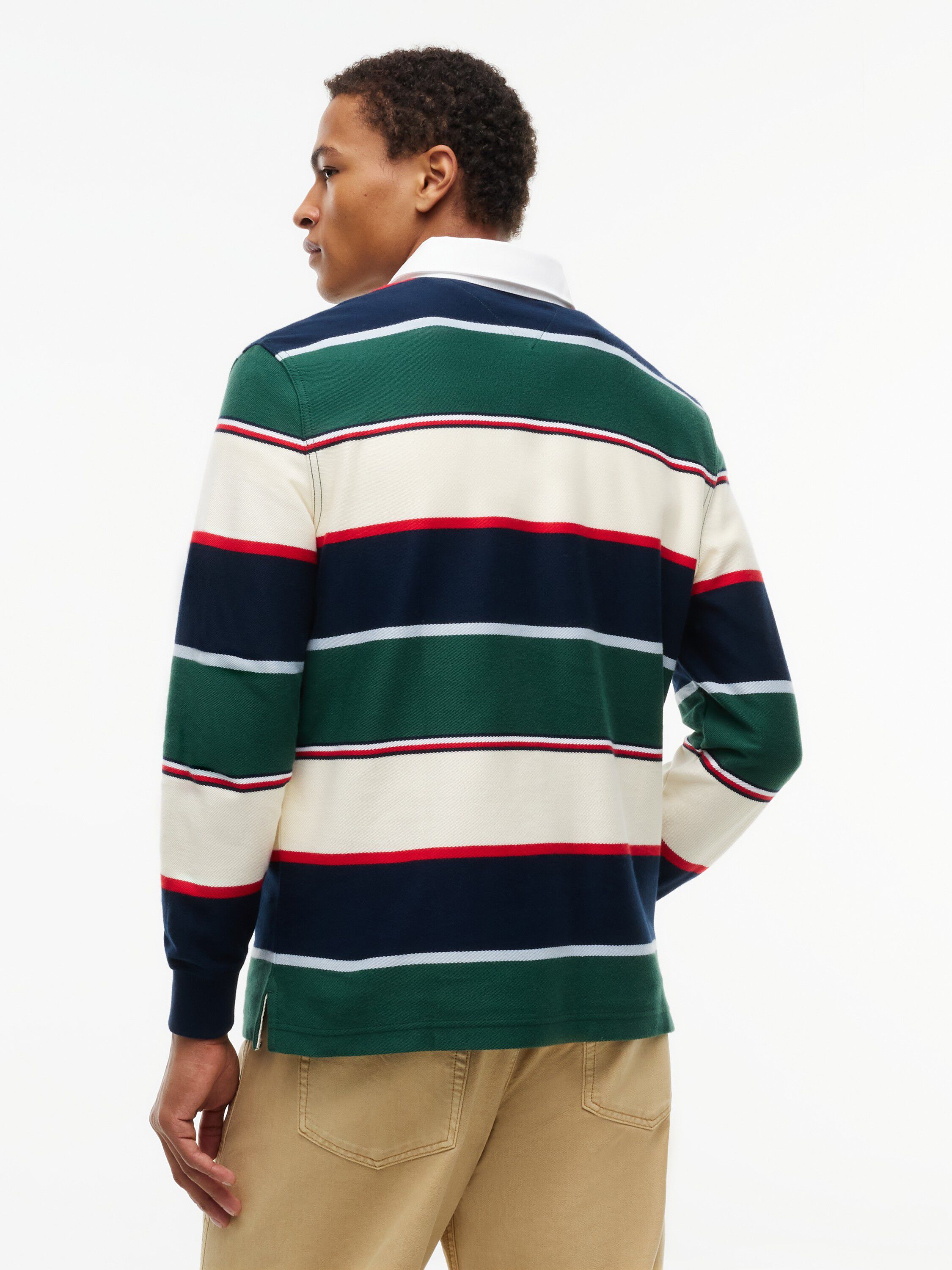 Relaxed Fit Rugby Stripe Long Sleeve Polo Shirt