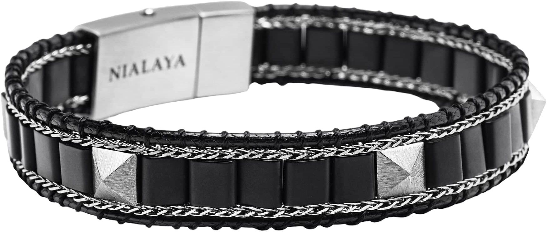 Black Onyx Stud Bracelet with Silver