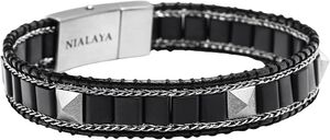 Black Onyx Stud Bracelet with Silver