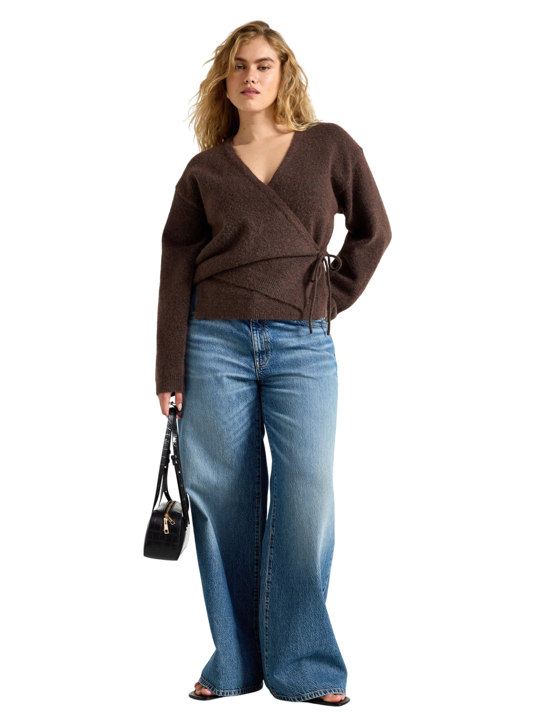 Bl&oslash;d strikket sl&aring;-om cardigan med b