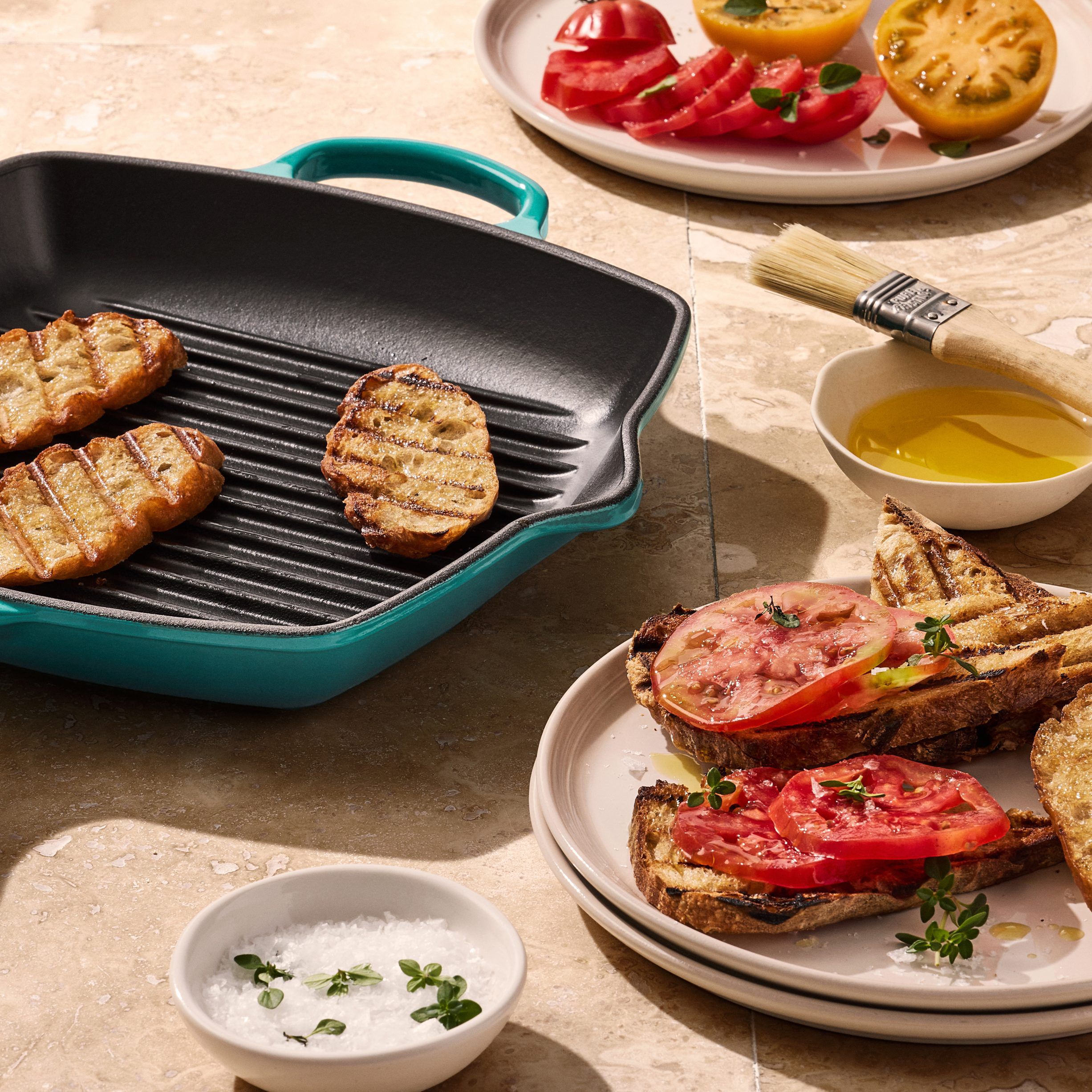 Le Creuset Signature st&oslash;bejern kvadratisk grillpande 26cm Bleu Riviera