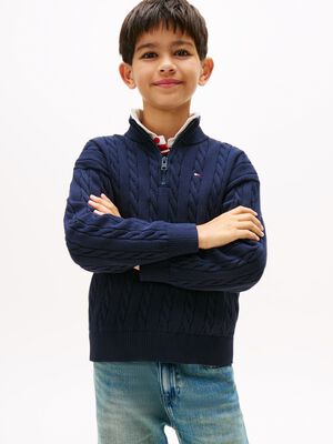 COTTON CABLE HALF ZIP SWEATER