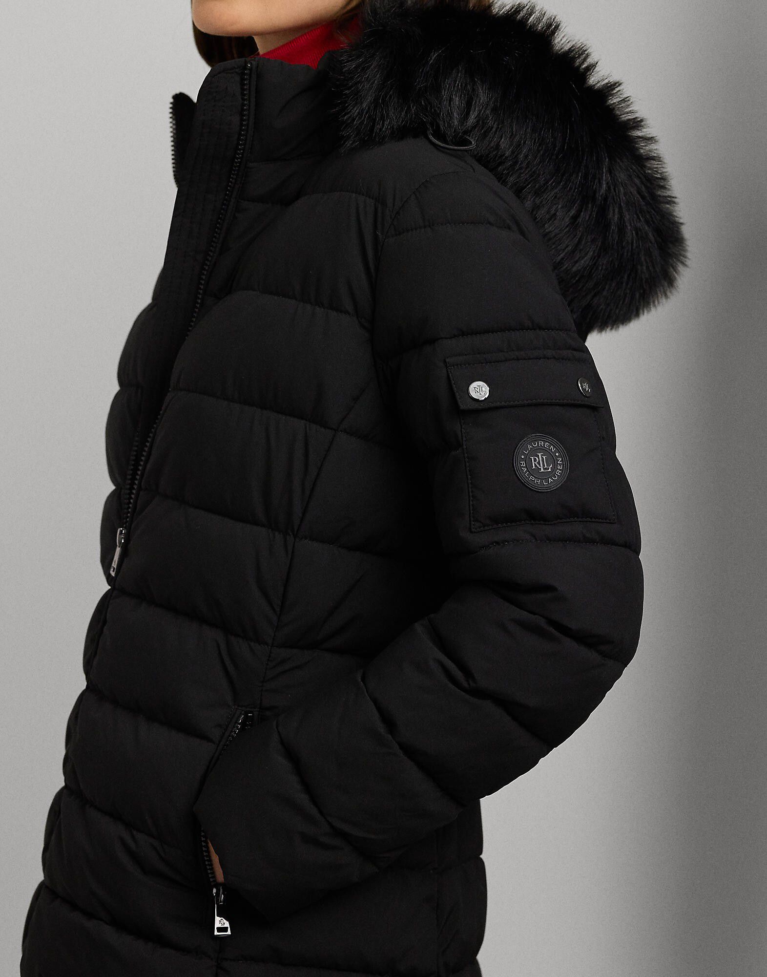 Faux-Fur-Trim Quilted Hooded Coat