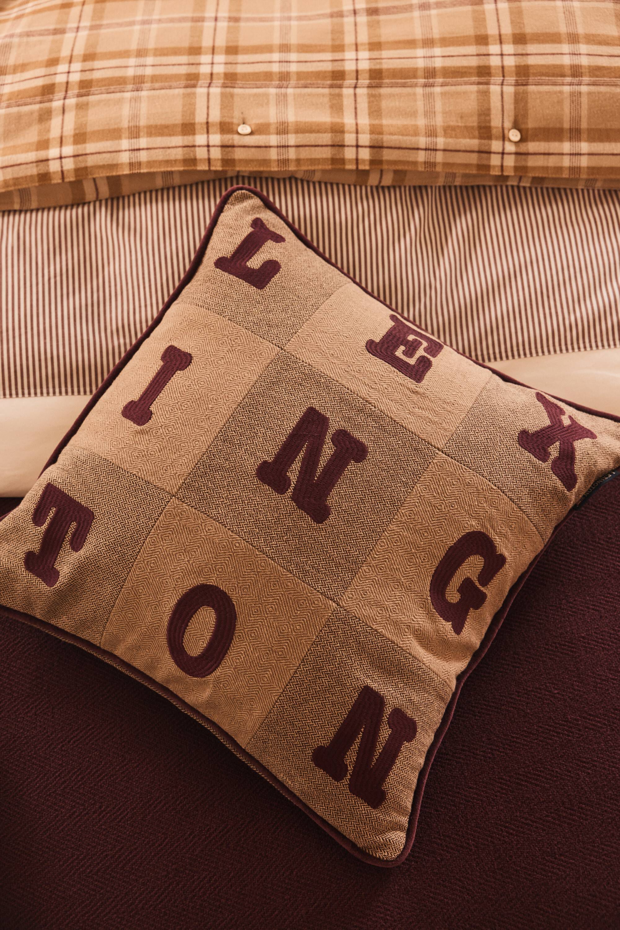 Letter Patch Tweed Organic Cotton Pillow Cover