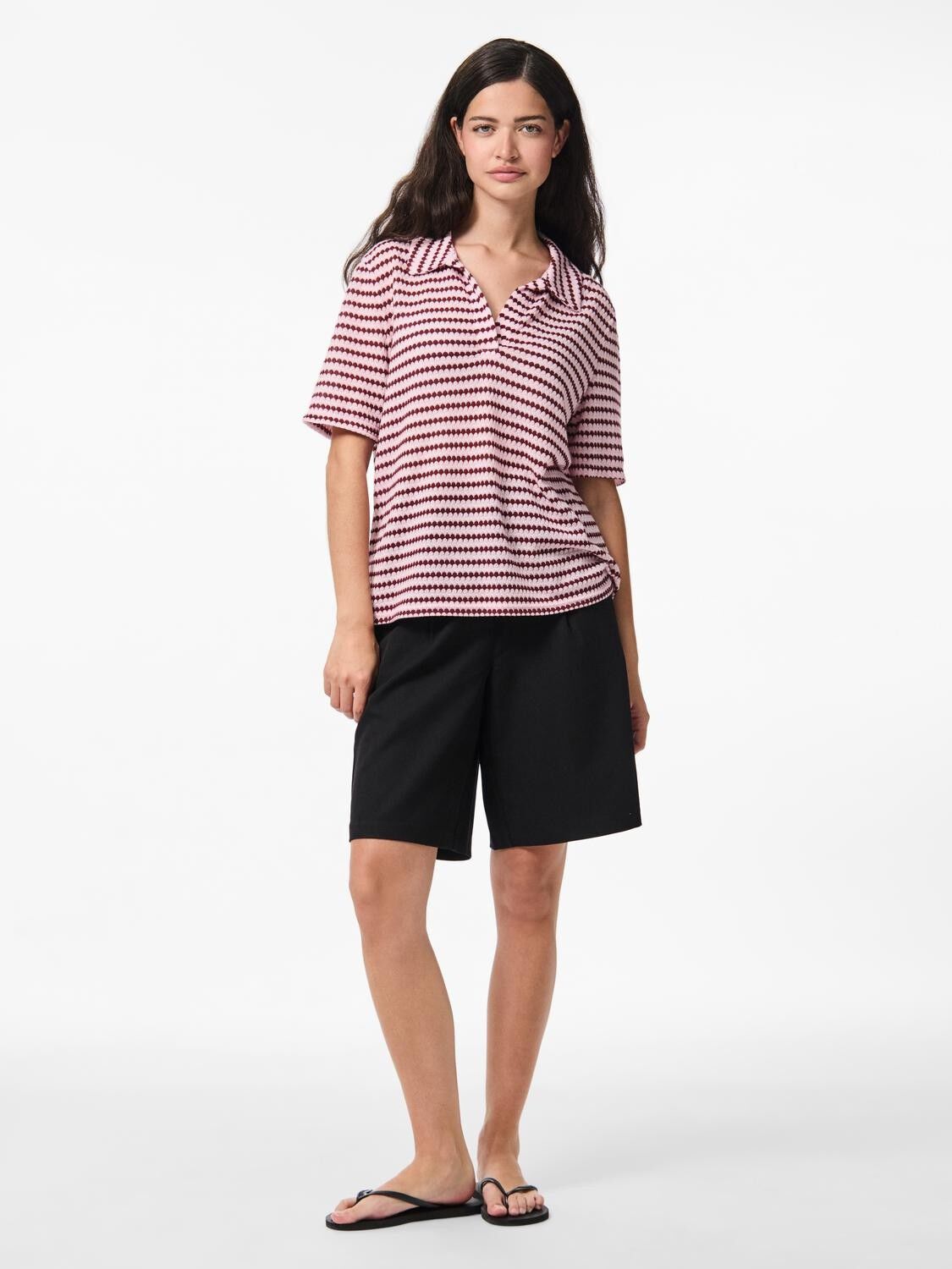 Pcjeya Ss V-Neck Loose Polo D2D Jrs