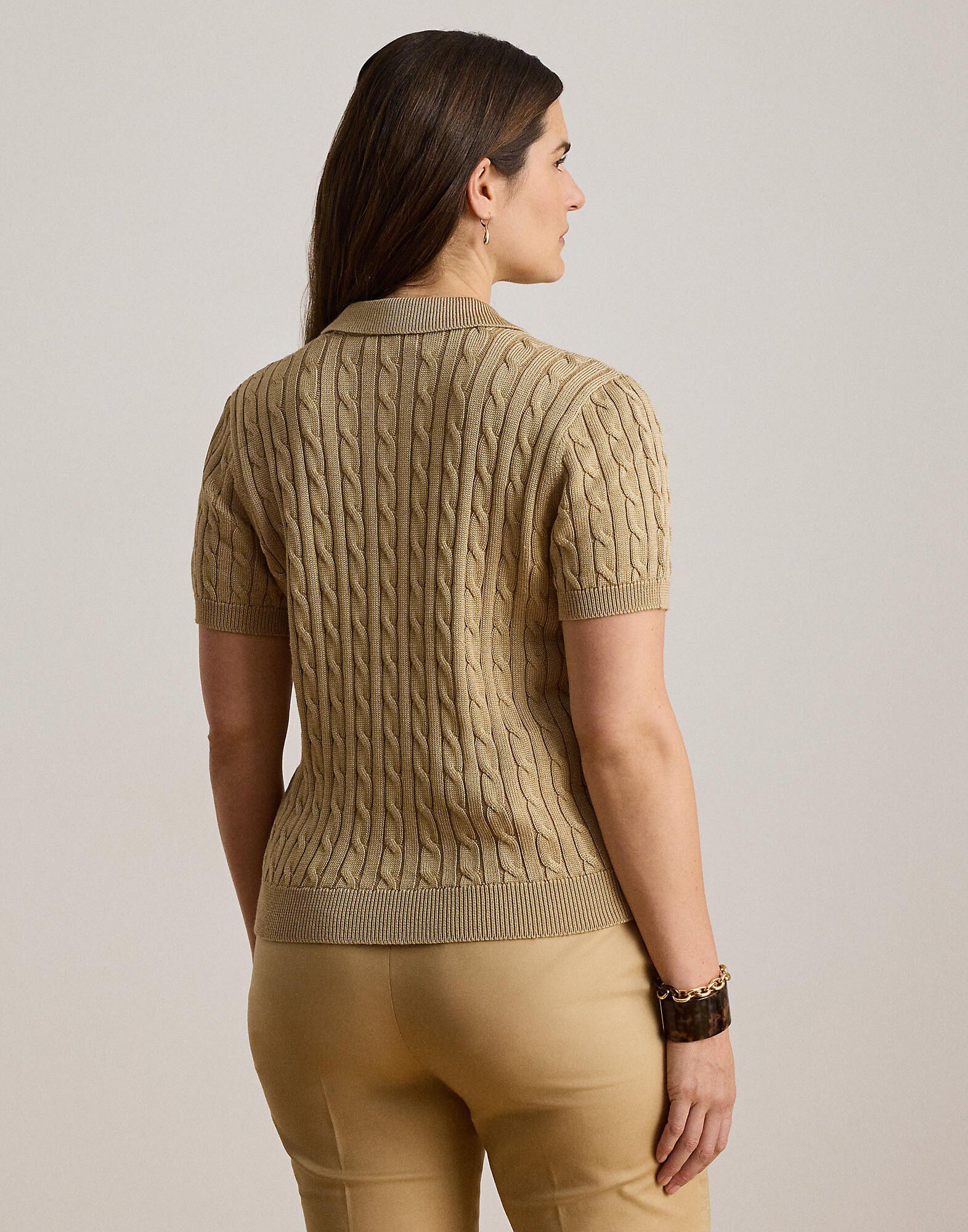 Cable Cotton-Blend Short-Sleeve Sweater
