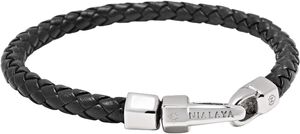 Braided Black Leather Bracelet in Silver