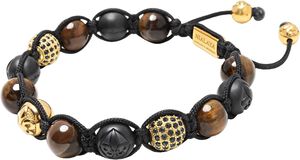 Men's Beaded Bracelet with Matte Black Ceramic Beads, Tiger Eye, Gold