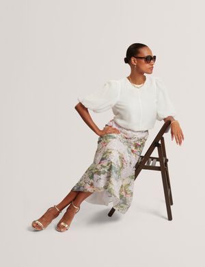 LAYDA Printed Midi Skirt With Diago