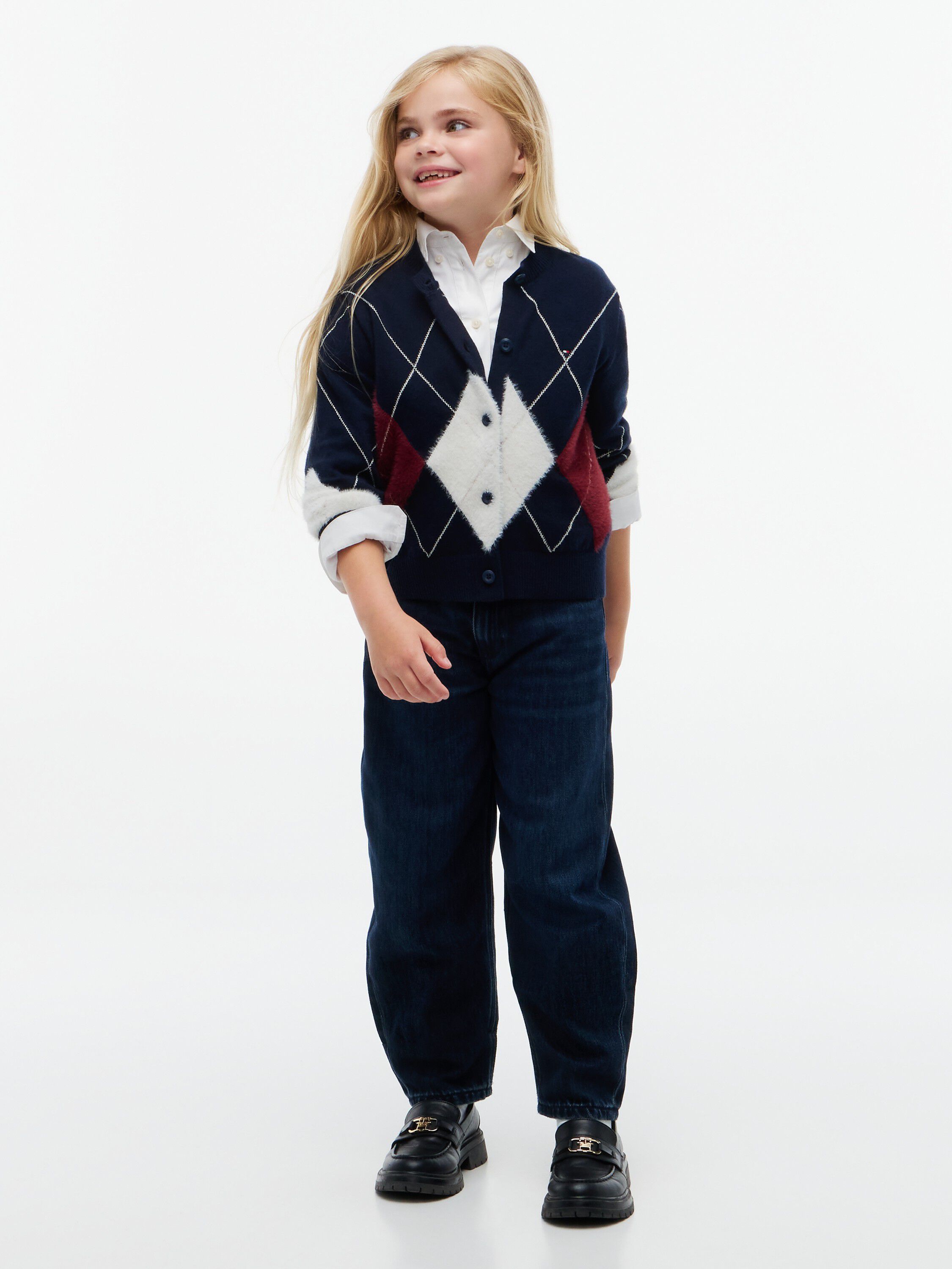 Argyle Relaxed Cardigan With Wool