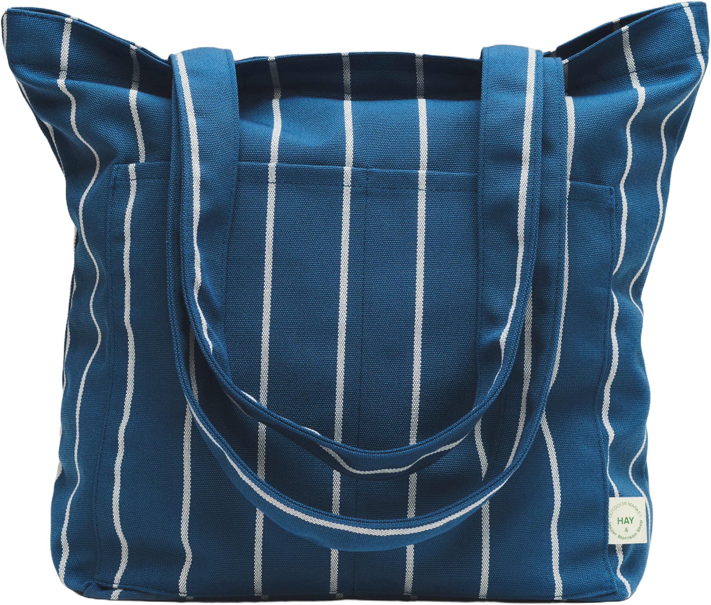 Outdoor Market Tote Bag - Medium - Blue with beige stripe