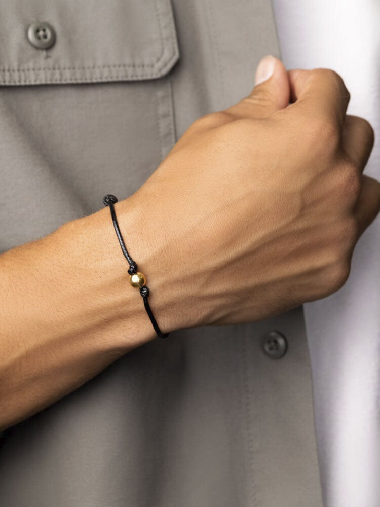 Men's Black String Bracelet with Gold