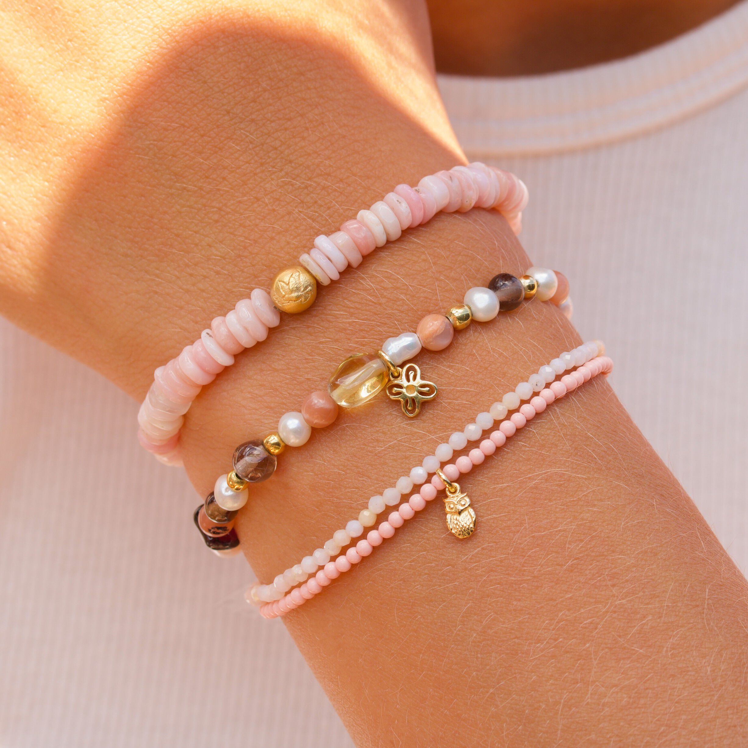 Pink Opal Peace Disc Bracelet
