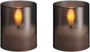 Moods & More - LED glass candle, Hurricane, Charcoal, 2-pack, 47x57 mm