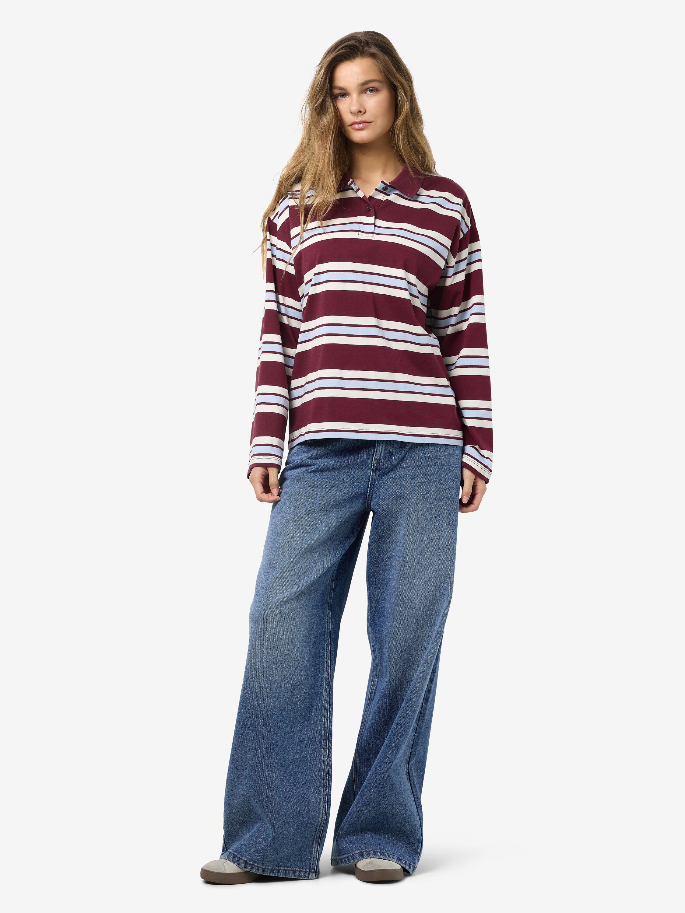 NMAURA L/S STRIPED POLO SHIRT JRS