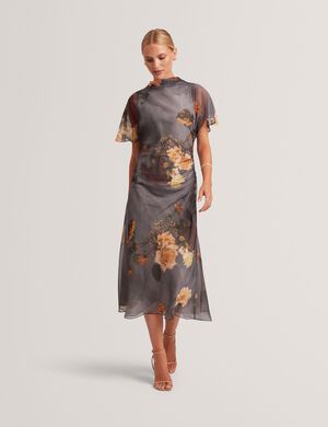 NOELHA Printed Drape Neck Midi Dres