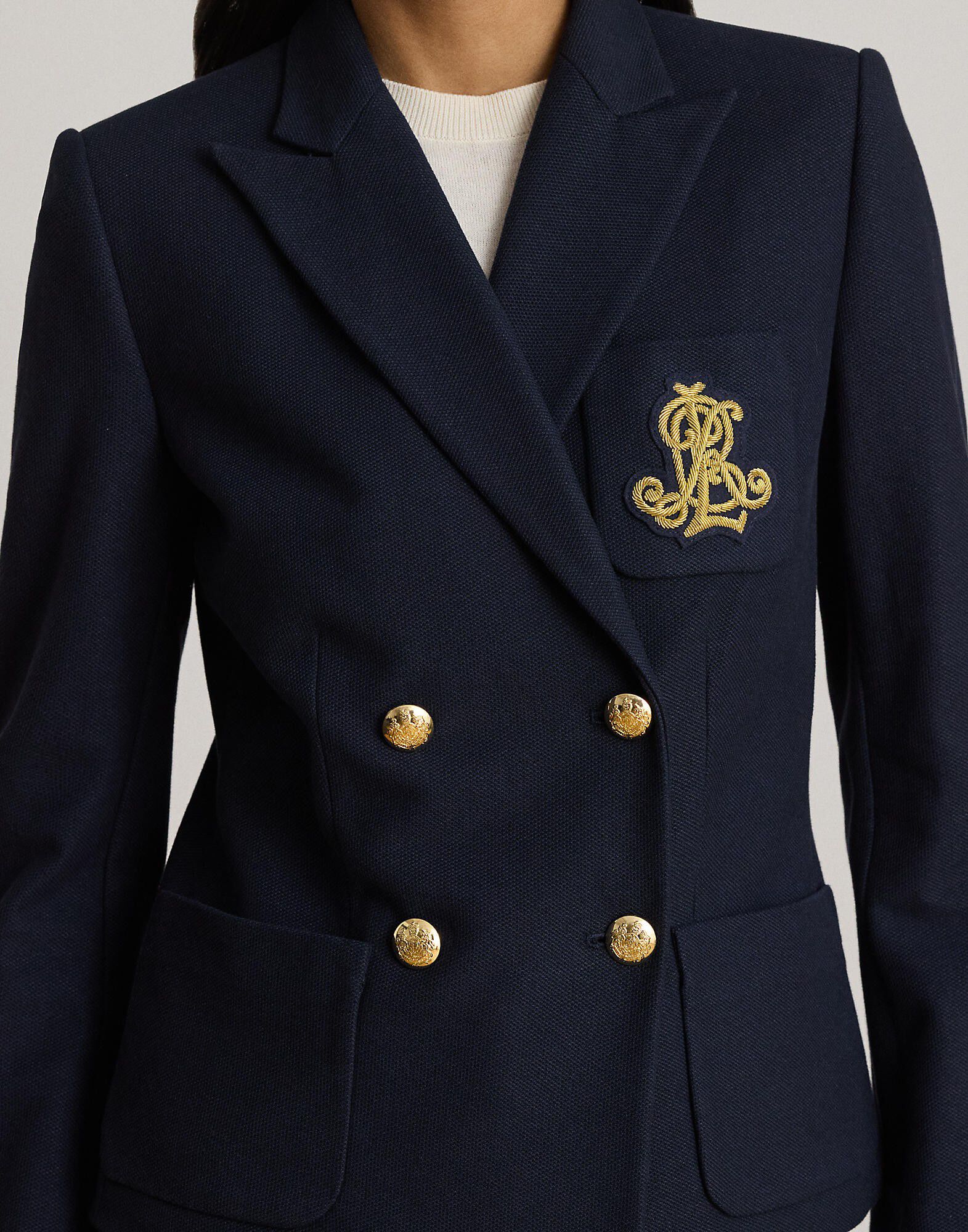 Double-Breasted Stretch Piqu&eacute; Blazer