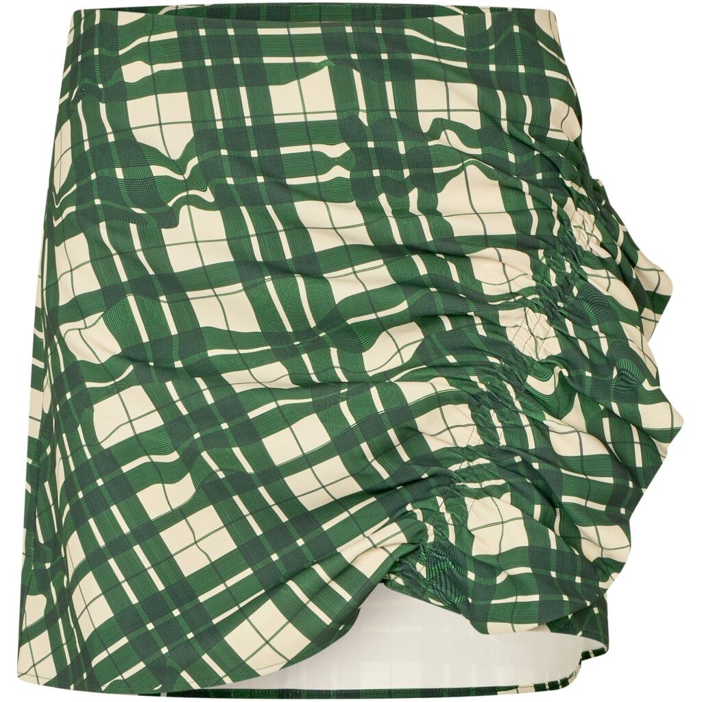 2429 Checkered Cady, Asymmetric Gathered Ruffle Mini Skirt
