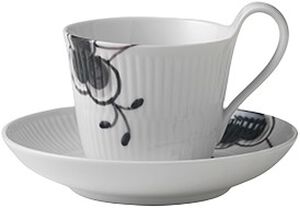 Black Fluted Mega Cup and Saucer 24cl