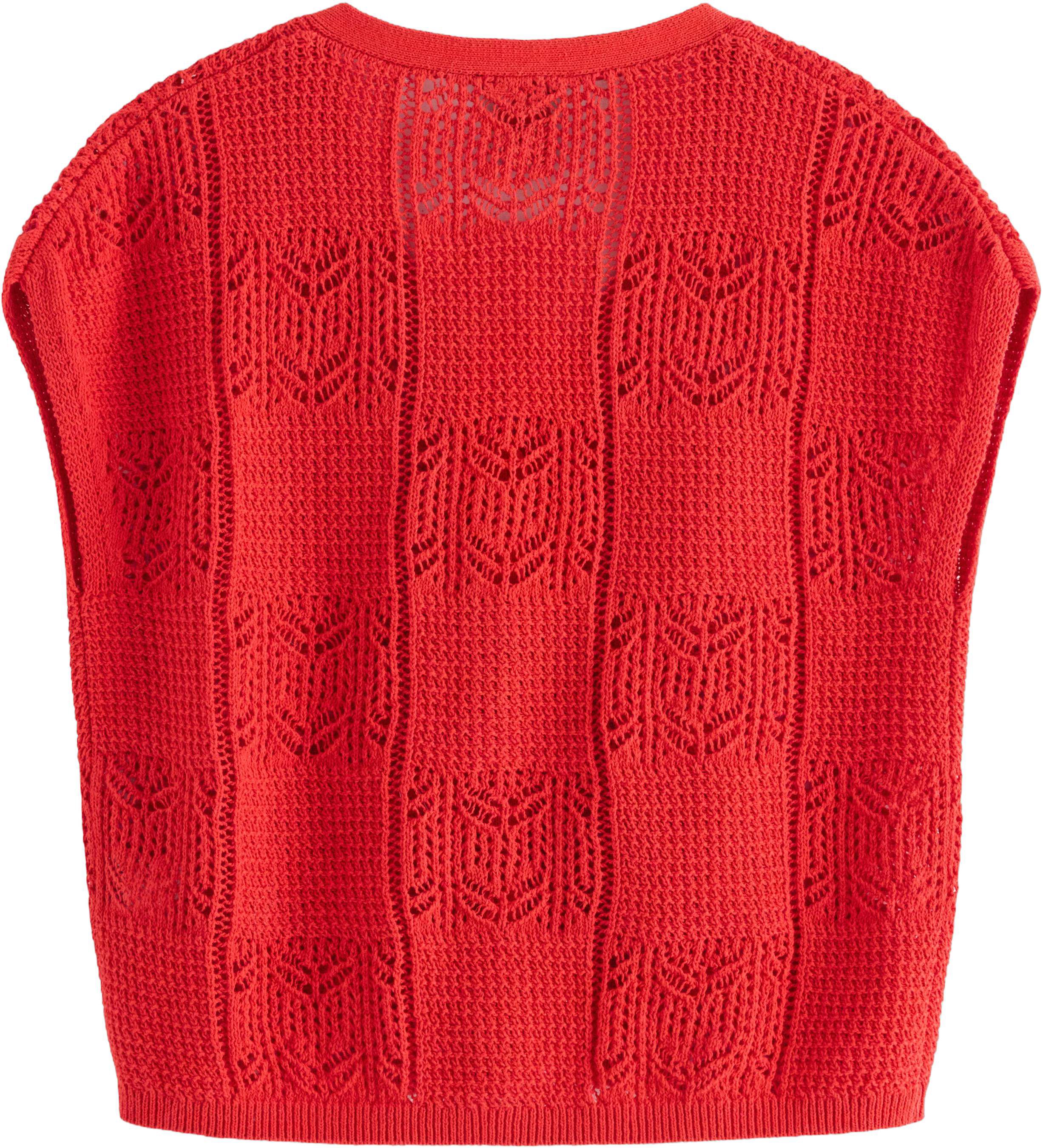 Pattern-knitted sleeveless cardigan