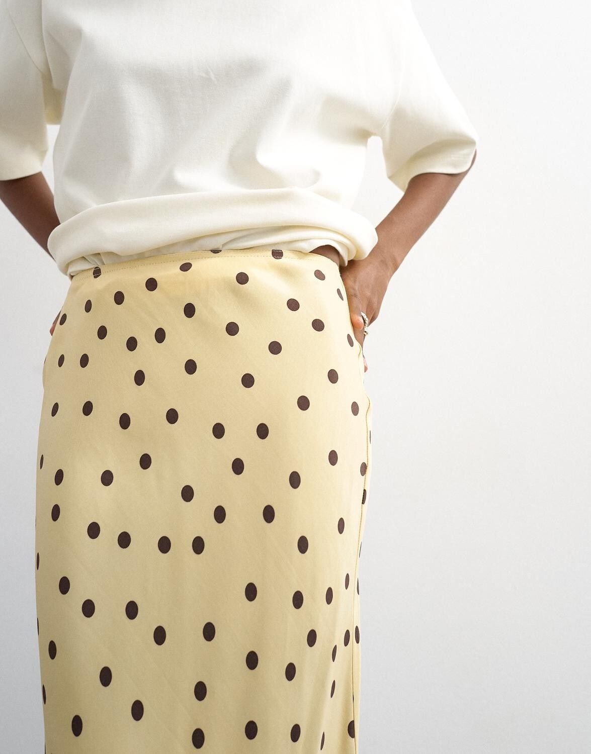 Tsmalene Polka Dot Satin Skirt Wvn