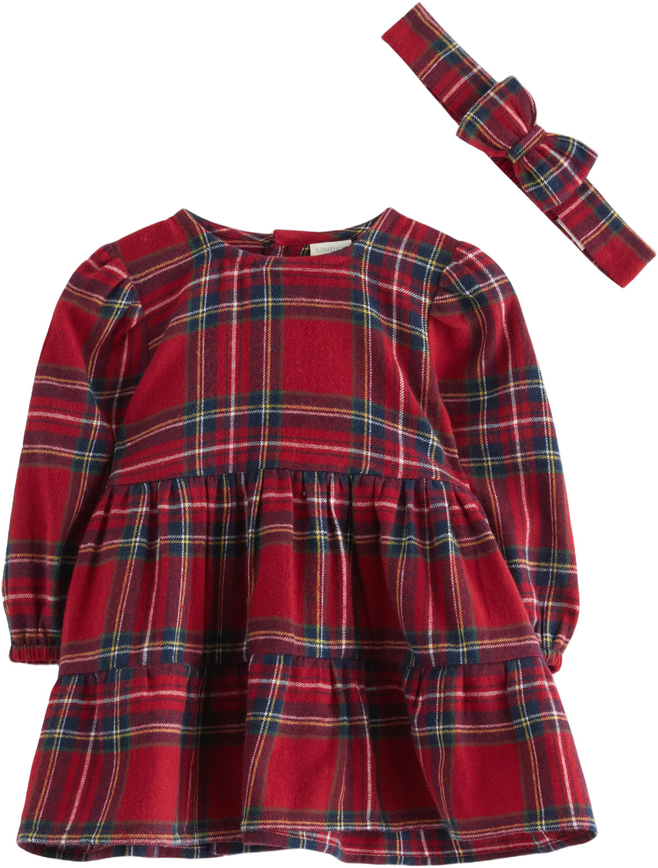 Sett med en rutete kjole i myk bomu