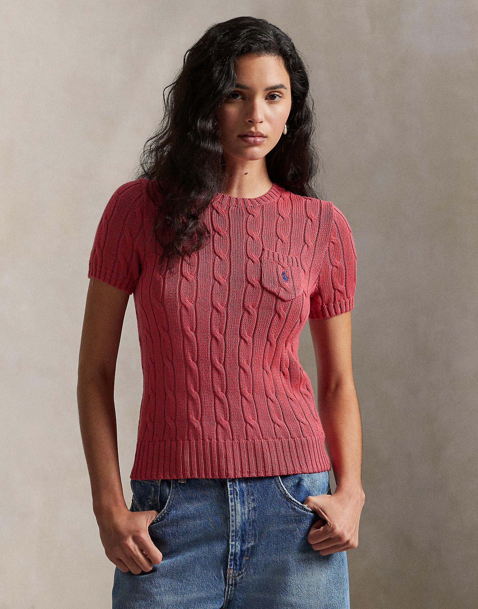 Cable-Knit Cotton Short-Sleeve Sweater