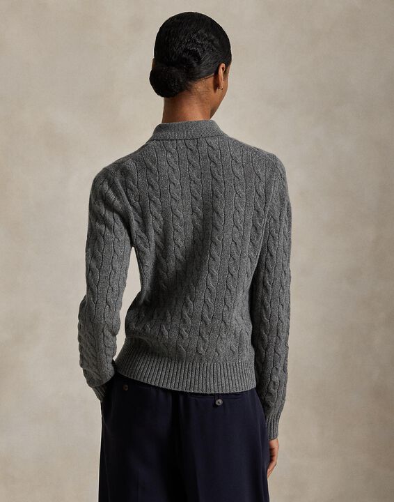 Cable-Knit Wool-Cashmere Polo Sweater