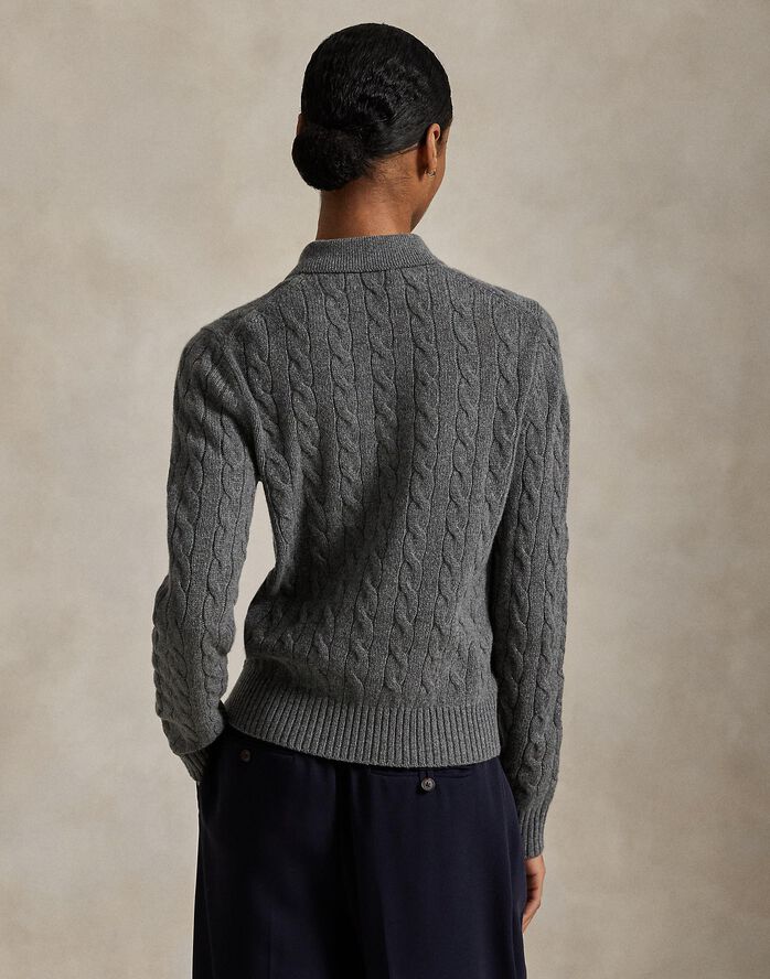 Cable-Knit Wool-Cashmere Polo Sweater
