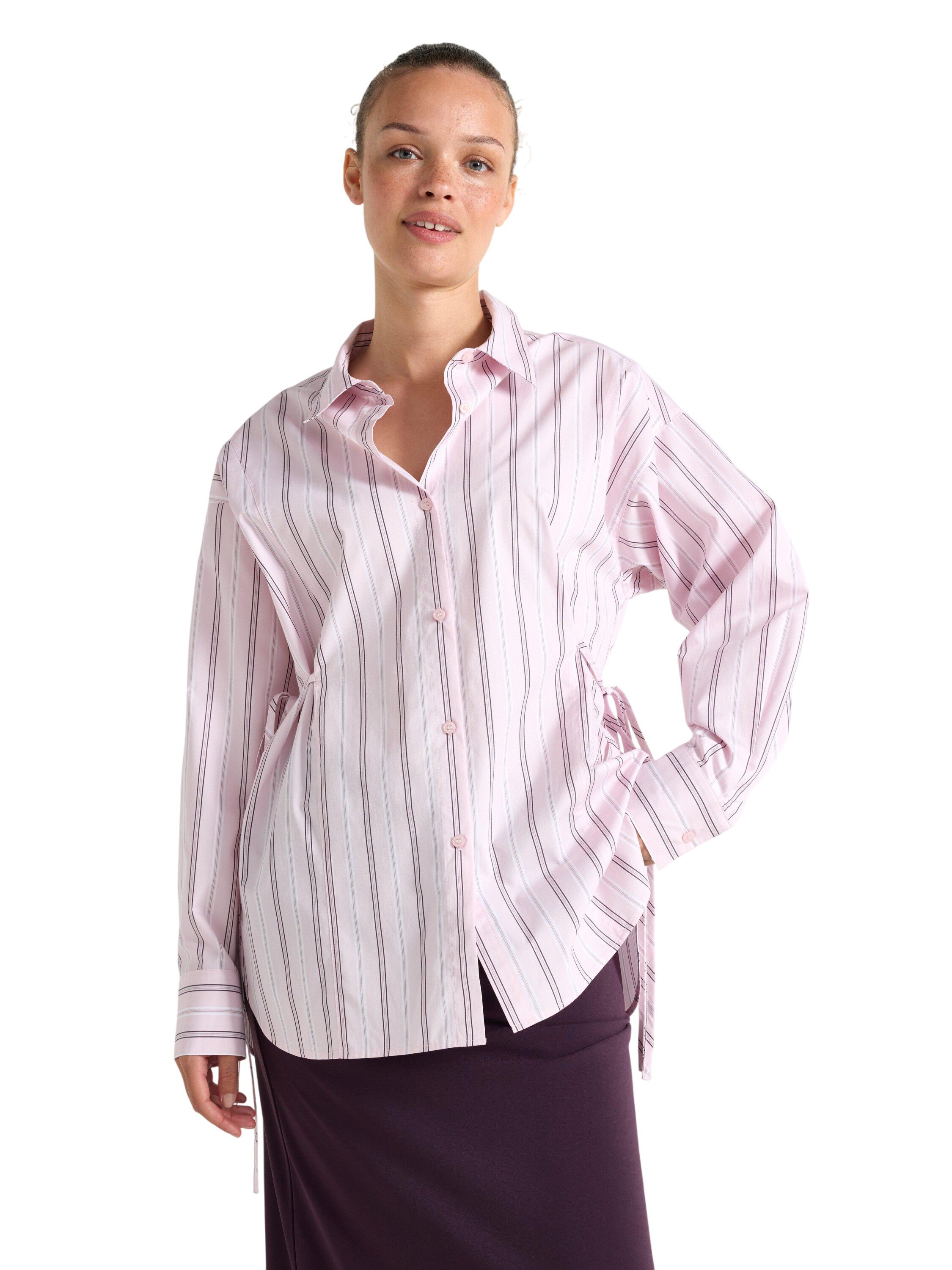 Long striped shirt with button clos