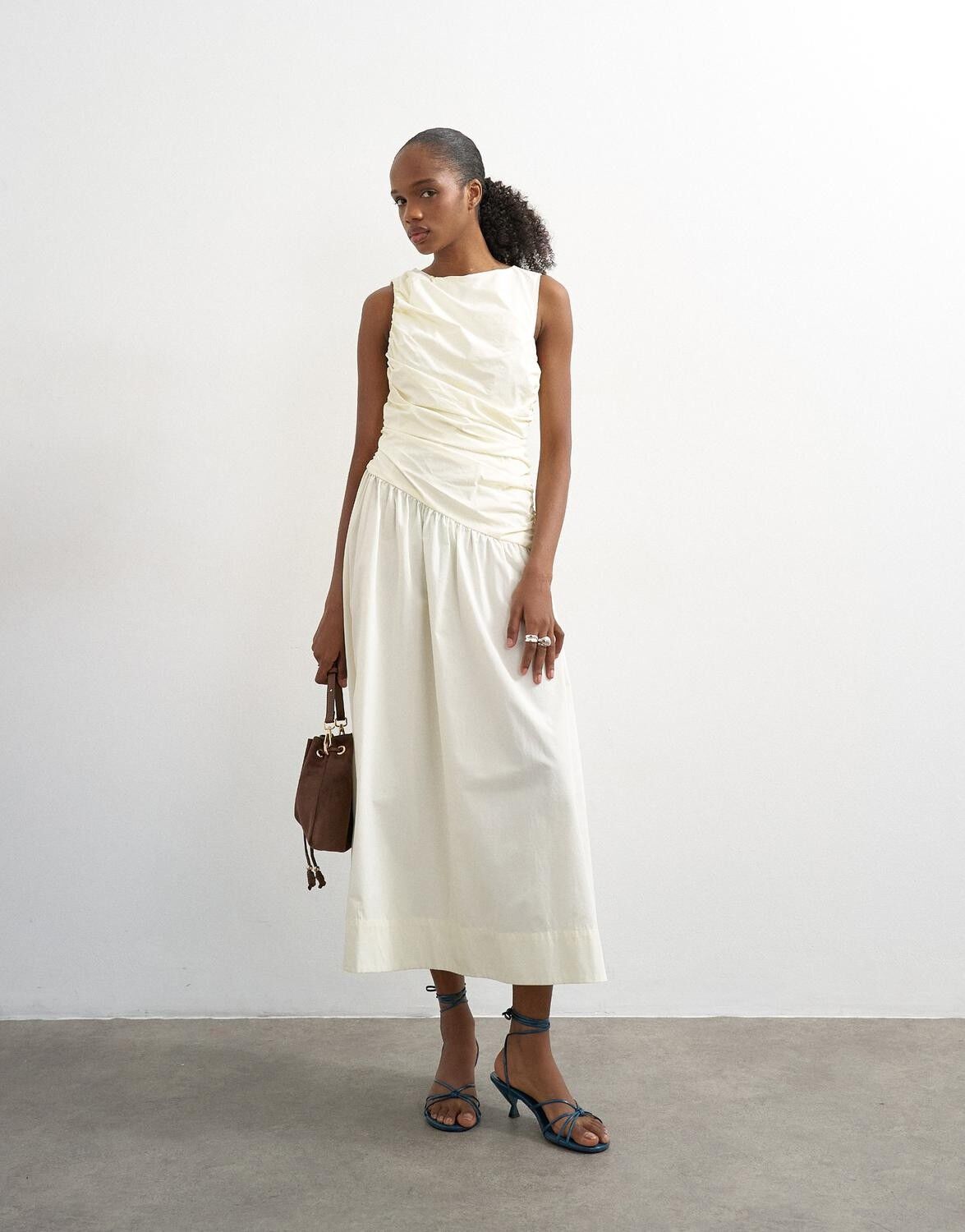 Tscaros Poplin Ruched Maxi Dress Wvn