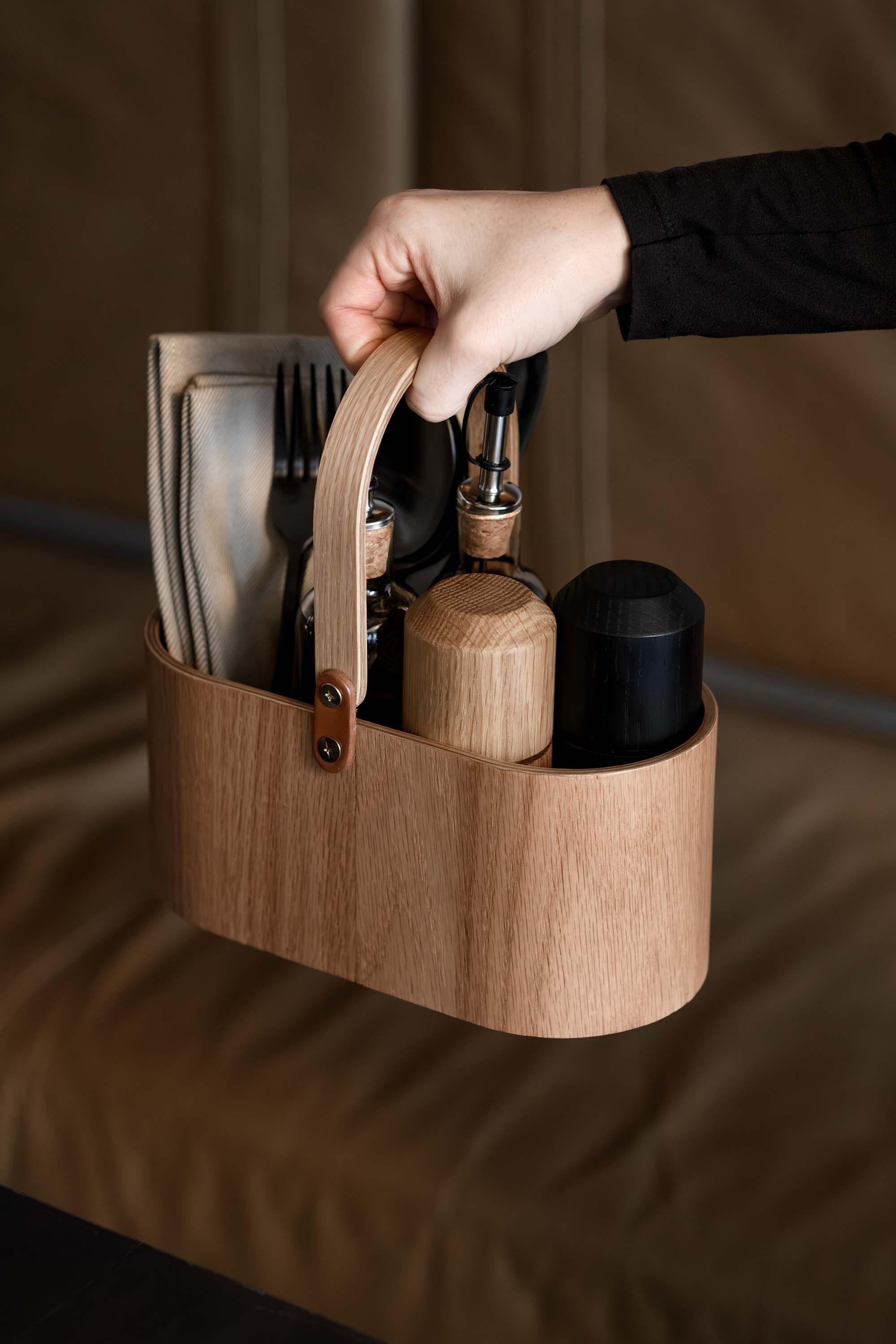 Wood Tray Caddy, Oak, 12x23x10 cm