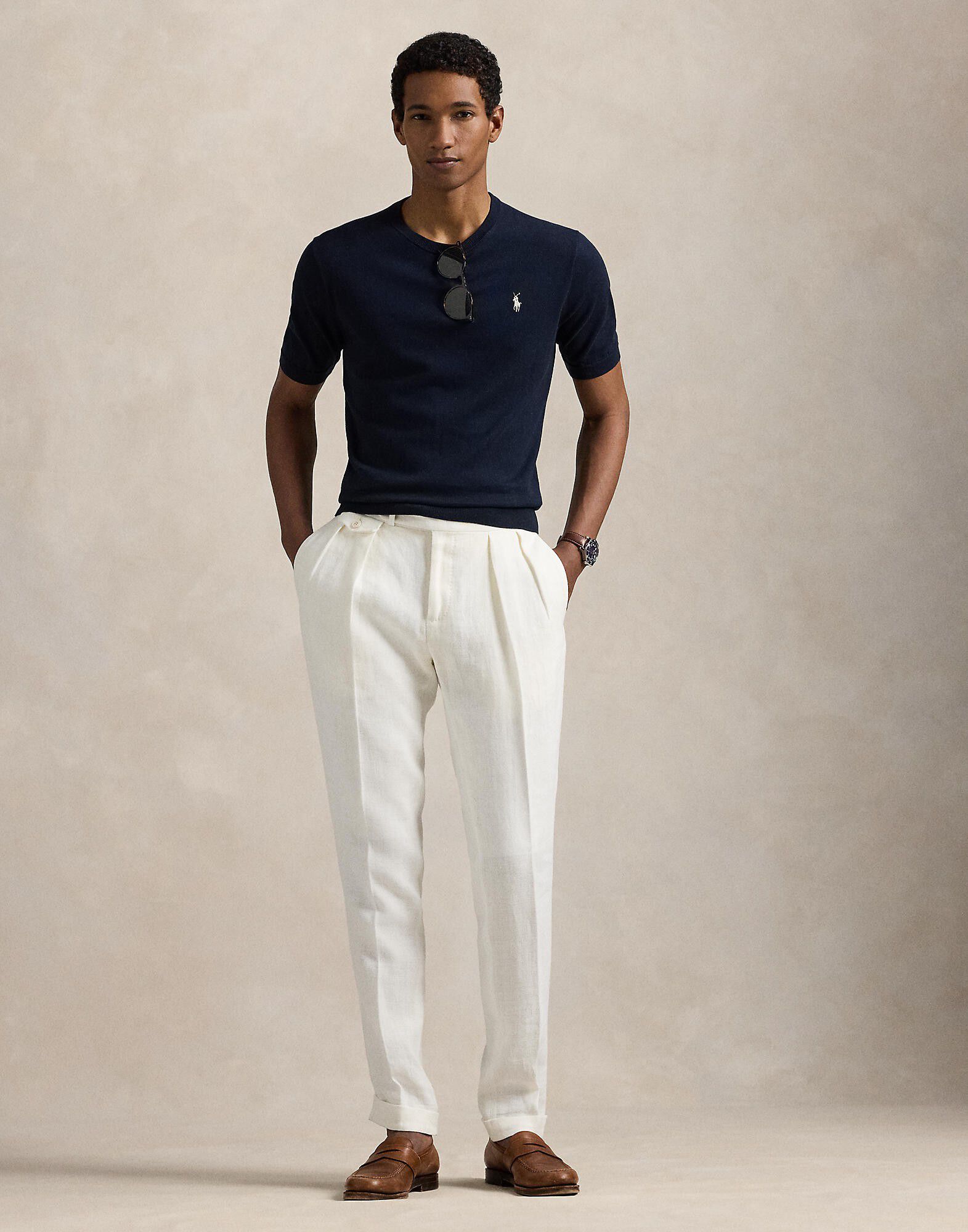 Cotton Crewneck Short-Sleeve Sweater