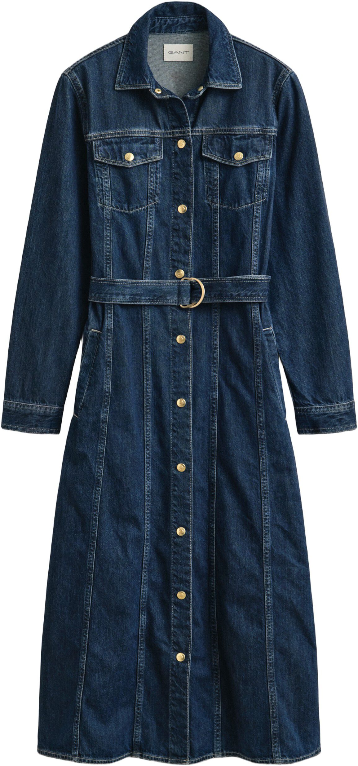 BELTED DENIM MIDI DRESS