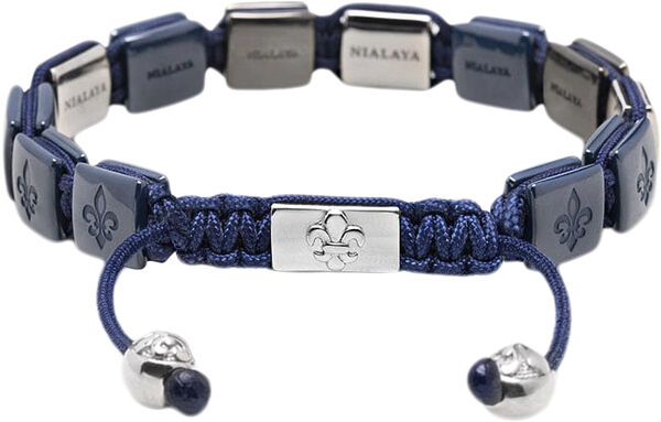 Men's Ceramic Flatbead Bracelet in Blue and Silver