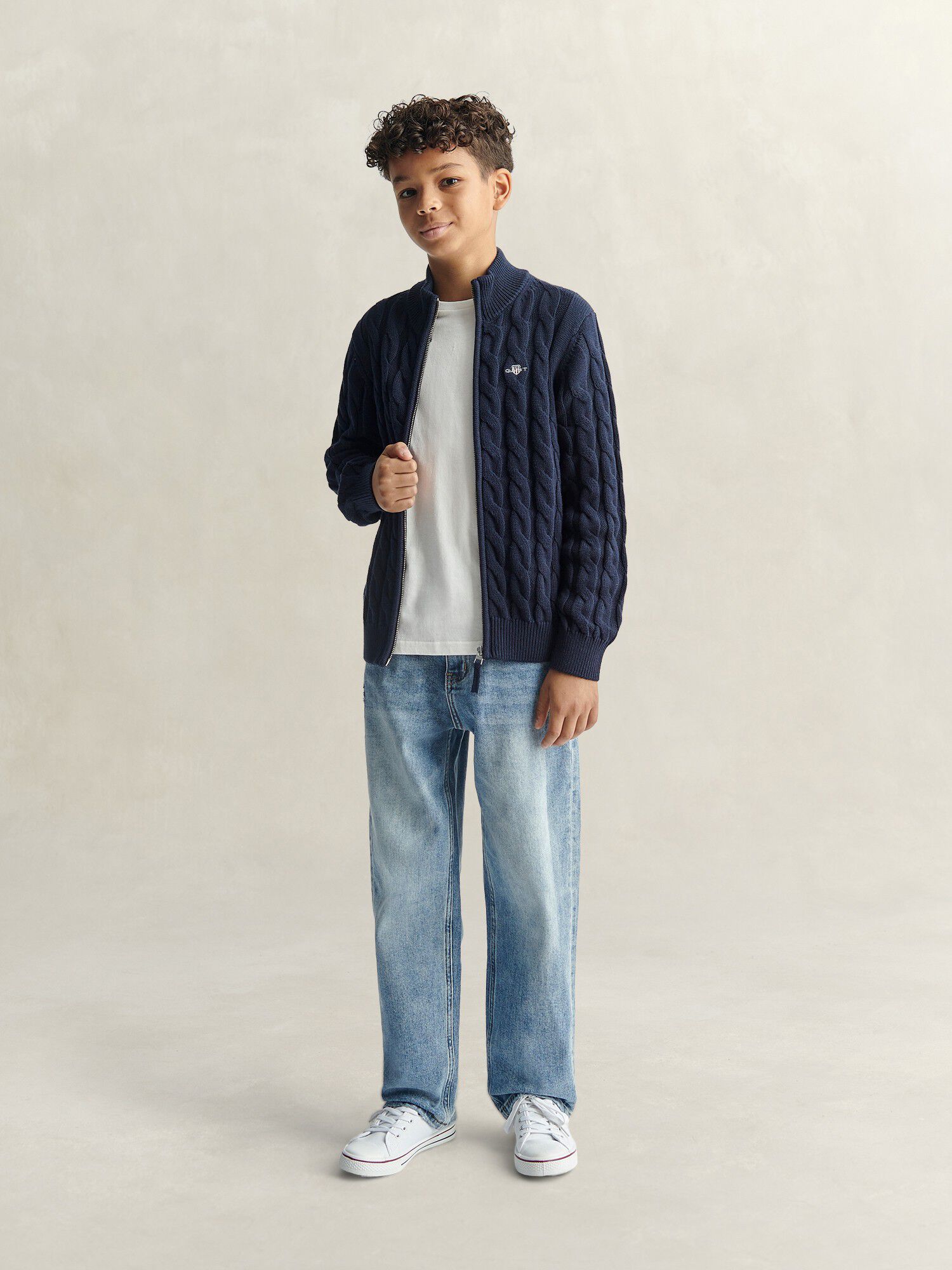 Shield Cotton Cable Zip Sweater