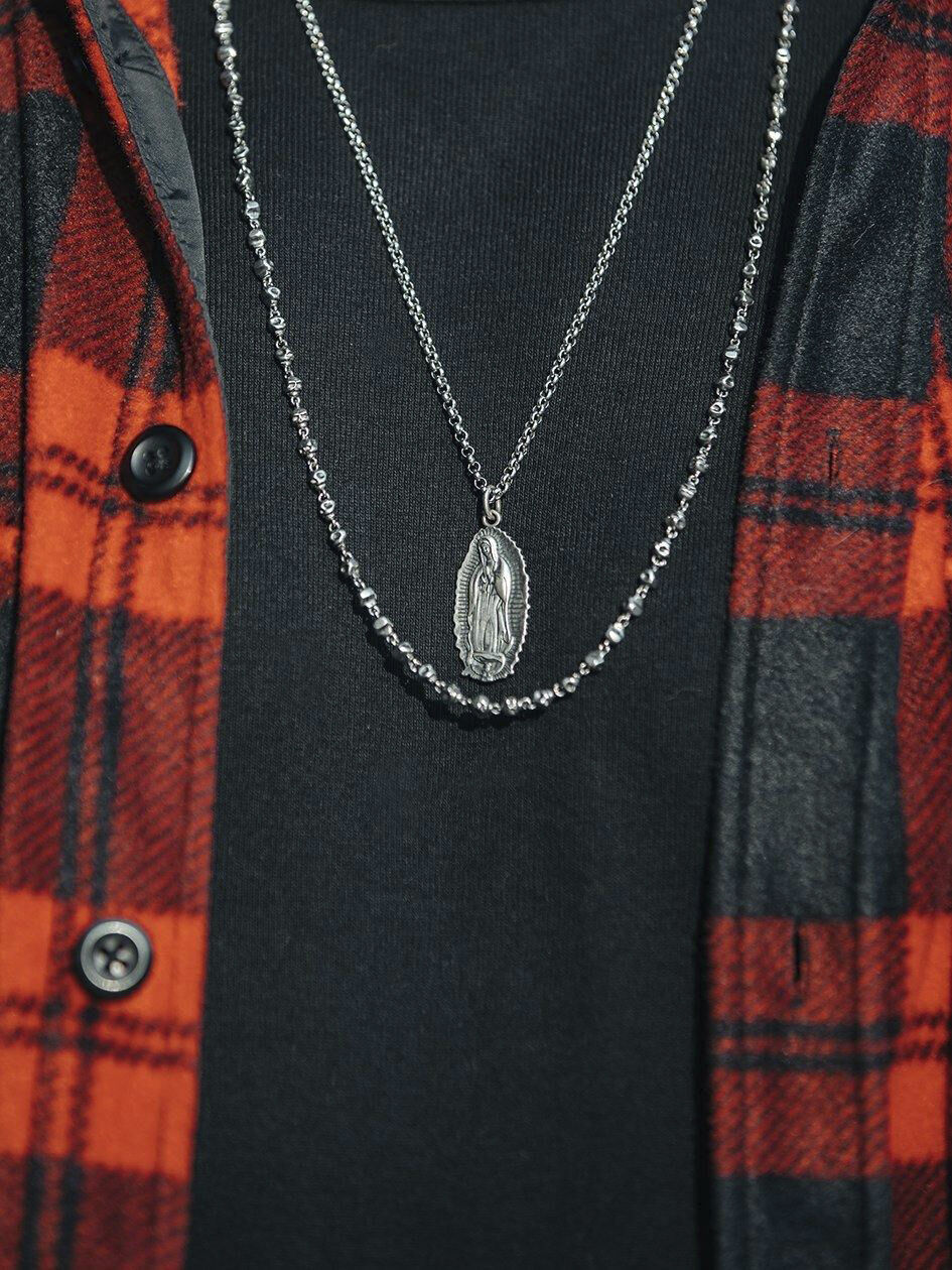 Men's Stainless Steel Necklace with Our Lady of Guadalupe Pendant