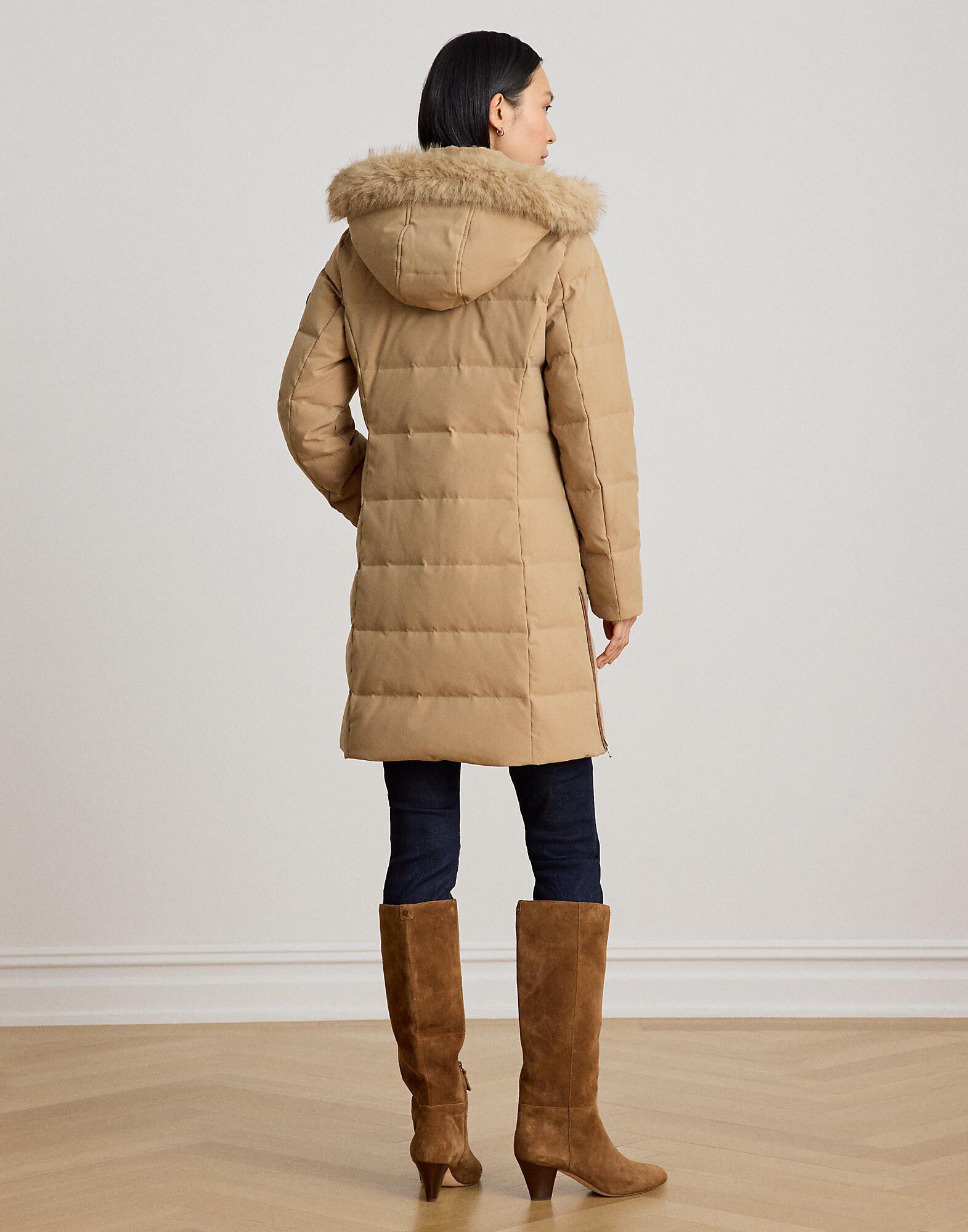 Faux-Fur-Trim Hooded Down Coat