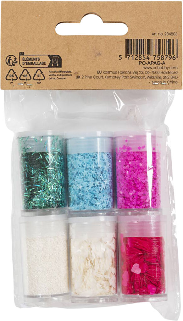 Bio-glimmer & Pailletter, pastelfarver, 6x7ml.