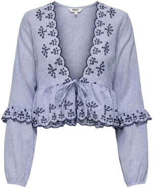 ONLCAROLINE LIFE LS V-NECK EMB TOP