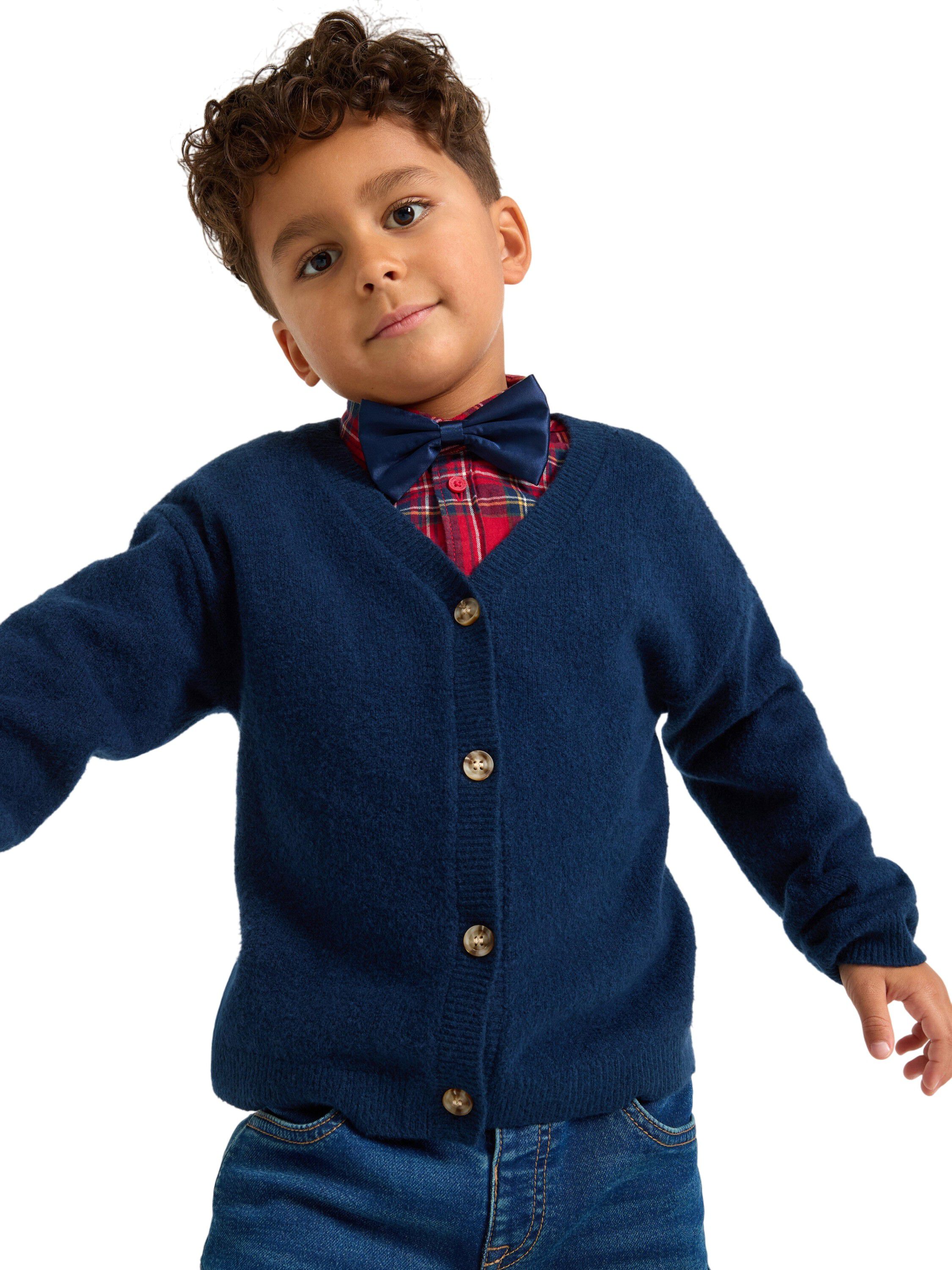 Strikket cardigan i bl&oslash;d bomuldsbla