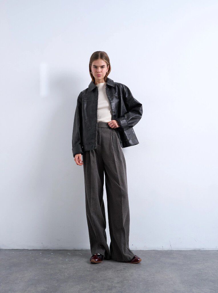 Tspil Pleat Herringbone Trousers