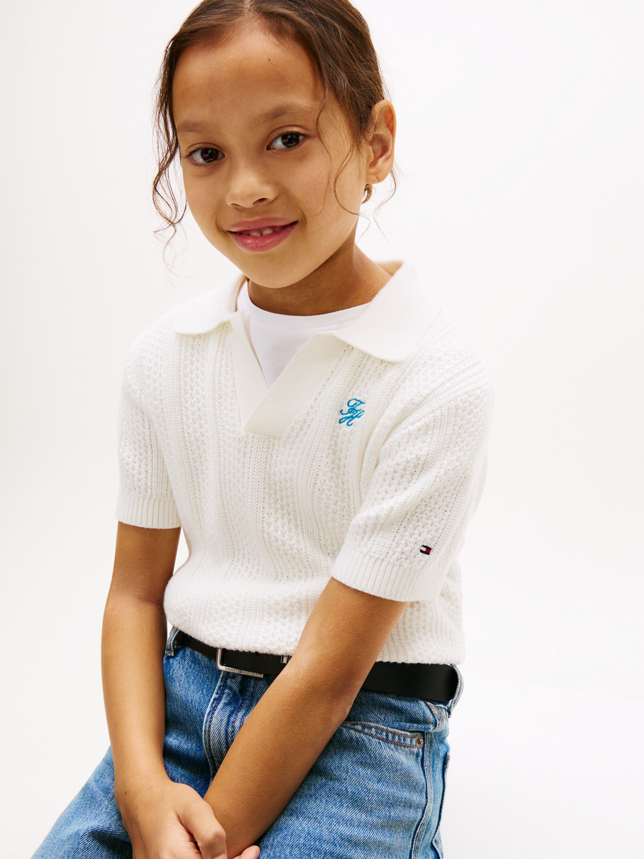 Crochet Open Placket Polo Top