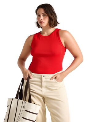 Ribbet tanktop i bl&oslash;d og elastisk b