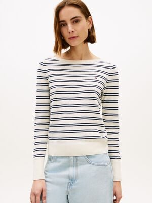 Gold-Tone Button Jersey Boat Neck Jumper