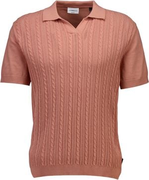 Knitted S/S cable v-neck polo